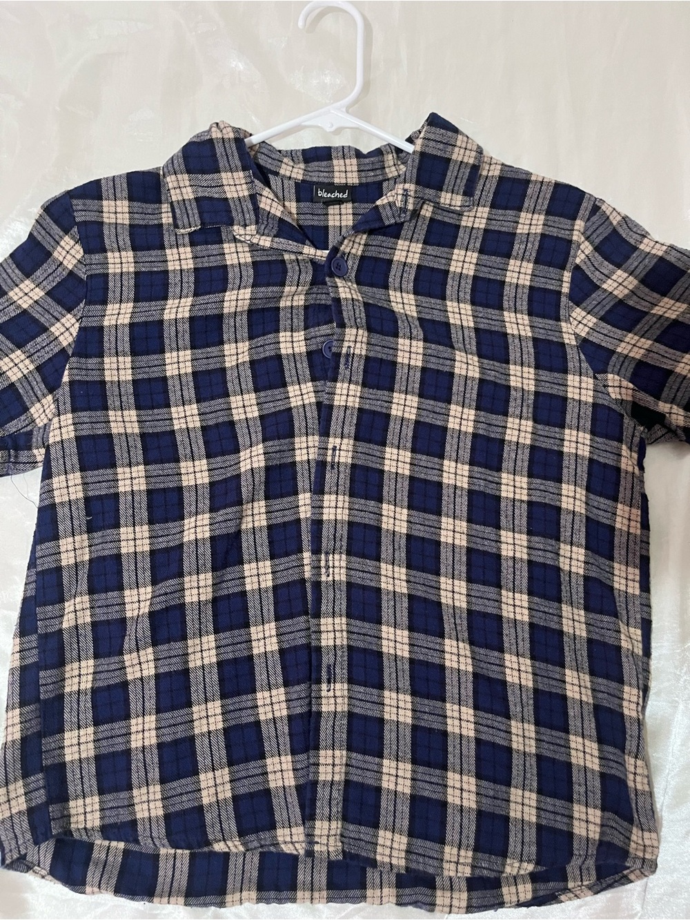 Navy and Cream Plaid Short-Sleeve Shirt